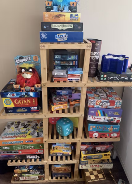 Board games and gaming setup